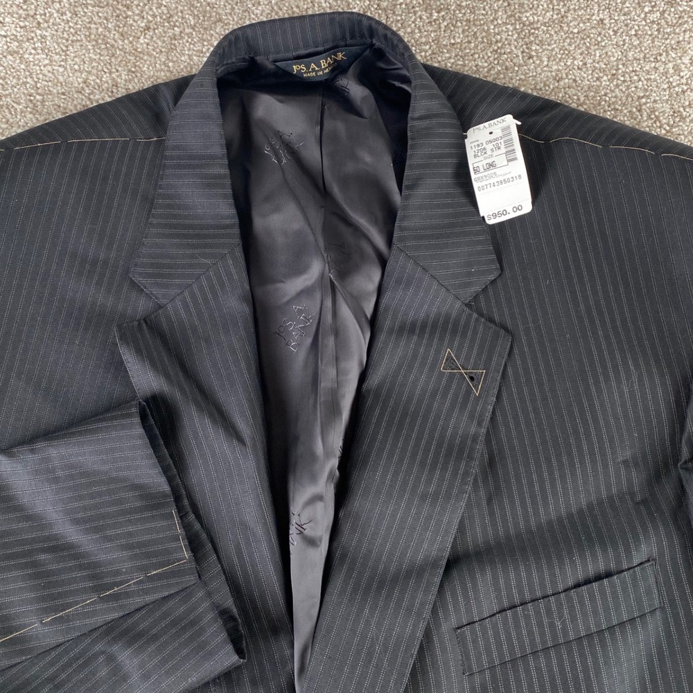 Jos A Bank Signature Gold Pinstripe Suit 50L Jacket 40L Pleat Pant Wool Unhemmed